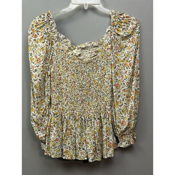 Cynthia Rowley Size S Off the Shoulder Smocked Peasant Top Pink‎ Yellow Floral - Picture 1 of 7